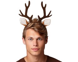 Atosa Verkleed haarband/hoofdband oren en gewei van een hert/rendier - bruin - kinderen/volwassenen - dieren - carnaval - kunststof