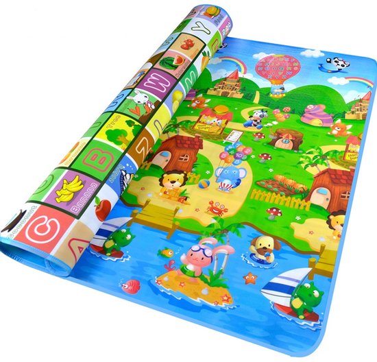 Maboshi Spel mat - 180x200cm - in vrolijke kleuren - Dubbelzijdig speelbaar - babywandelpad kruippad - geschikt voor kinderen's kruipdeken - yoga mat - picknickdeken en sportmat-beschermen tegen vocht-Cadeautjes voor kinderen