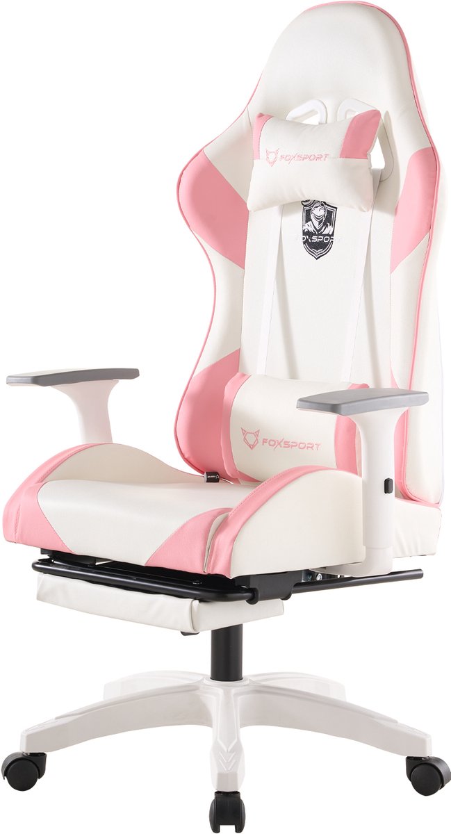 OFMOTRA Gamestoel - Ergonomisch - Gaming Stoel - Bureaustoel - Gaming Chair mit 90°-155° Rugleuning- Verstelbaar - Met Hoofdkussen - Gaming Stoel Met Voetsteun - Max Gewicht 125 kg - Roze - Troon van rozen