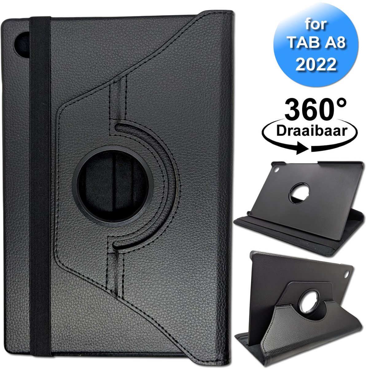 Tablet Hoes geschikt voor Samsung Tab A8 (2022) - 360° Draaibaar - Zwart