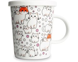 Edo Japan - Theeset - THEEBEKER MET FILTER kawaii KATTEN - 300 ml - CADEAUVERPAKKING