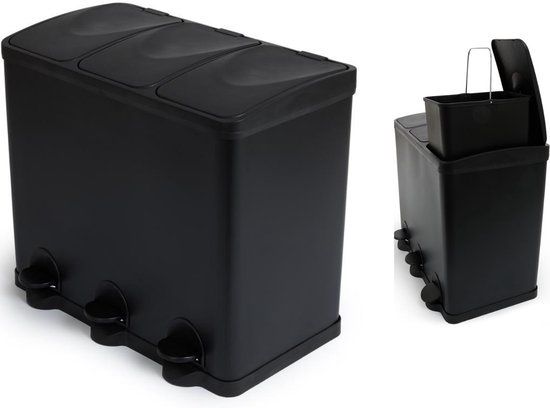 KADAX Afvalemmerset Voor Afvalscheiding Van Plastic, Afvalcontainer Met Dicht Deksel Afvalsorteerder Vuilnisemmer Beweegbare Handgrepen Zwart 3 X 25 L 1163897987 KADAX Afvalemmerset Voor Afvalscheiding Van Plastic, Afvalcontainer Met Dicht Deksel Afvalsorteerder Vuilnisemmer Beweegbare Handgrepen Zwart 3 X 25 L 1163897987