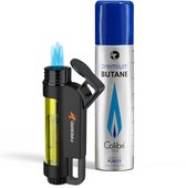 Firebird Illume Gas Aansteker - Triple Jet Flame - Stormaansteker - met Butaan Gasfles - Navulbaar - Geel