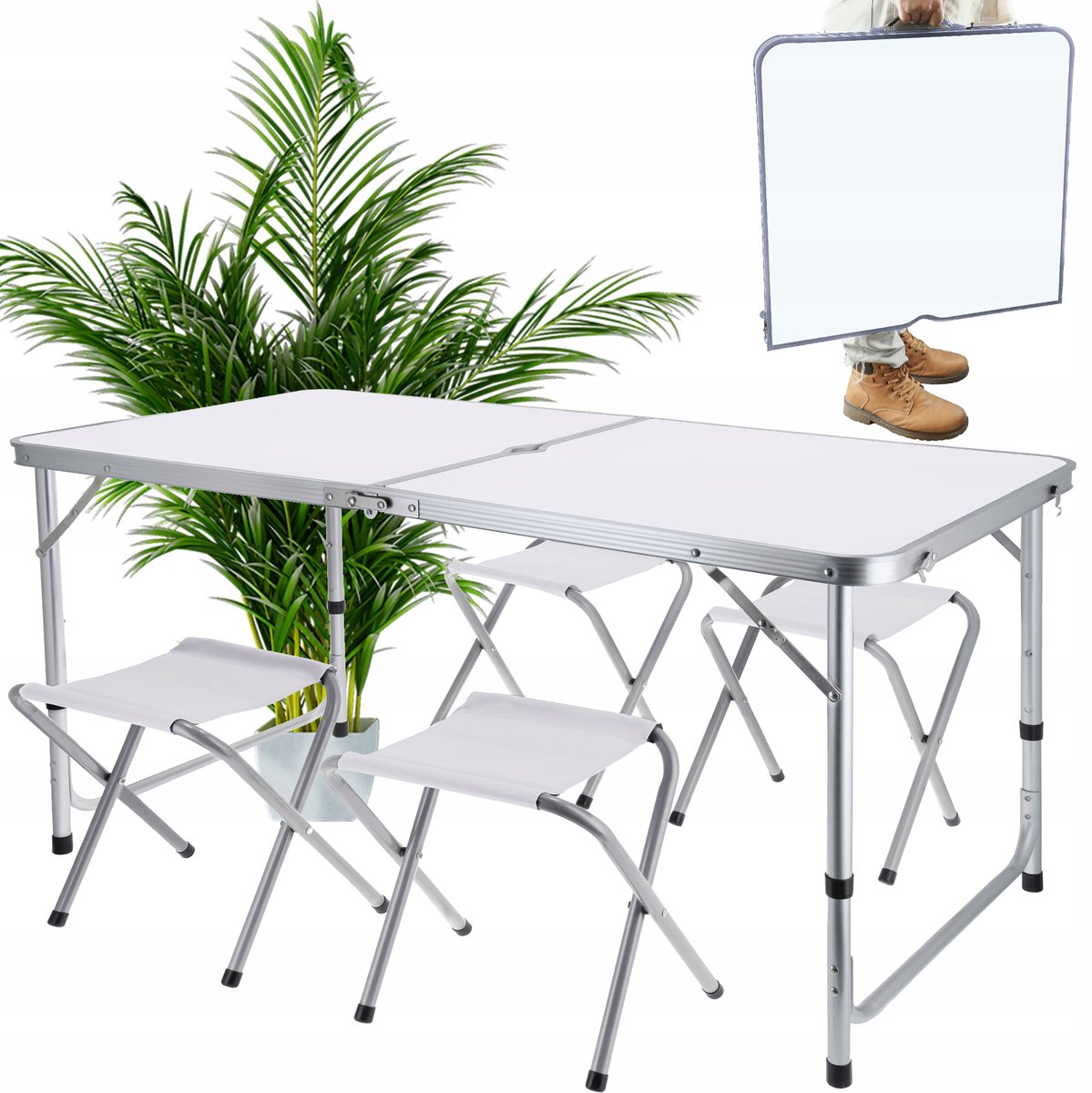 Vouwbare Campingset - Toeristische Tuinset met Koffer, Tafel en 4 Stoelen