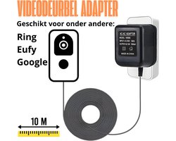 Videodeurbel Adapter Transformator - Geschikt voor Eufy, Ring, Google Nest - Videodeurbel Bedraad - 10 meter - Staza