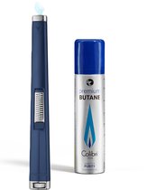Briquet à bougie Colibri Aura, Briquet tempête - Briquet à gaz jetflame - Bouteille de gaz butane incluse 90 ml - Briquet rechargeable coupe-vent - Blauw