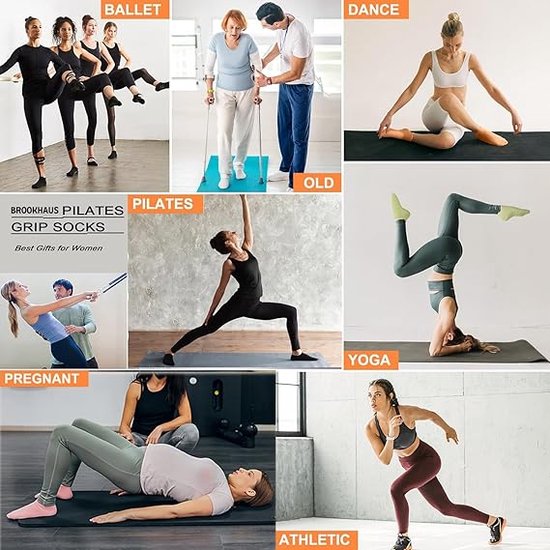 6 paar yogasokken met grip voor dames, antislip pilates grip sokken, ziekenhuissokken, ballet barre sokken voor dans - Lichtgrijs — afbeelding 5