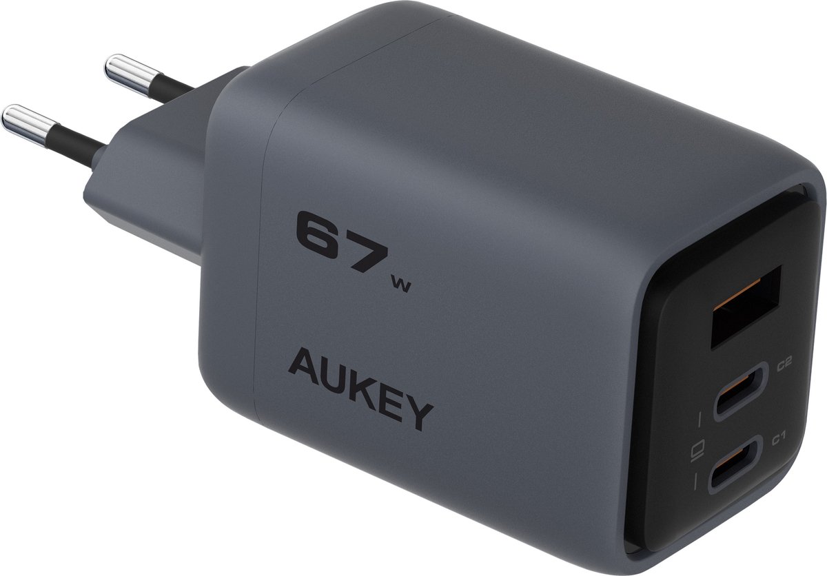 Aukey - Comet Mix 67W GaN PD 3-poorts Wandoplader Grijs