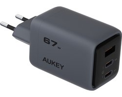 Aukey - Comet Mix 67W GaN PD 3-poorts Wandoplader Grijs