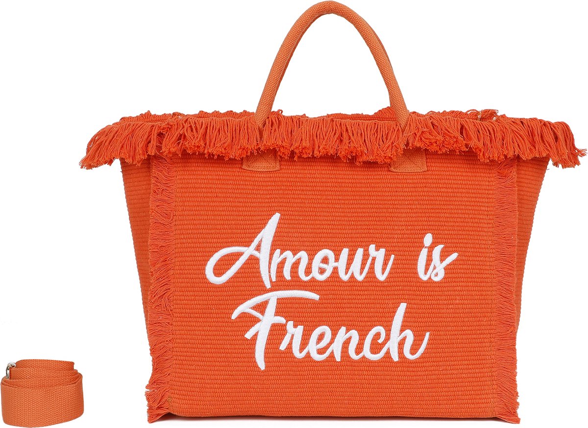 Ines Delaure - strandtas/shopper/weekendtas - amour is french - oranje