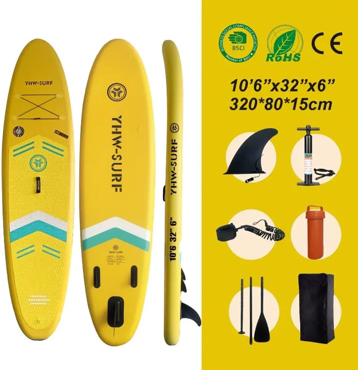 Nivard Sup Board - Opblaasbaar - Supboard - Sup Boards - Paddle - Kayak - 320cm Geel