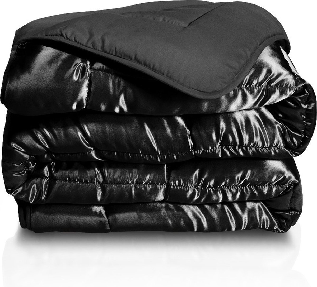 Easy dekbed en overtrek in 1 - Glans satijn - 250 gsm - Zwart - lits-jumeaux - 240x200 cm