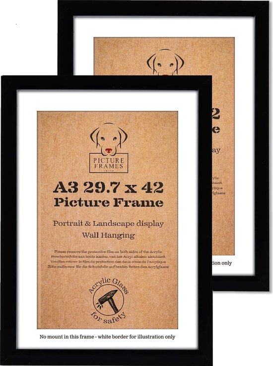 Set van 2 Fotolijsten Fotomaat A3 (29,7x42 cm) - MDF Hout- Zwart - Fotokader - 28mm profielbreedte - Posterlijst