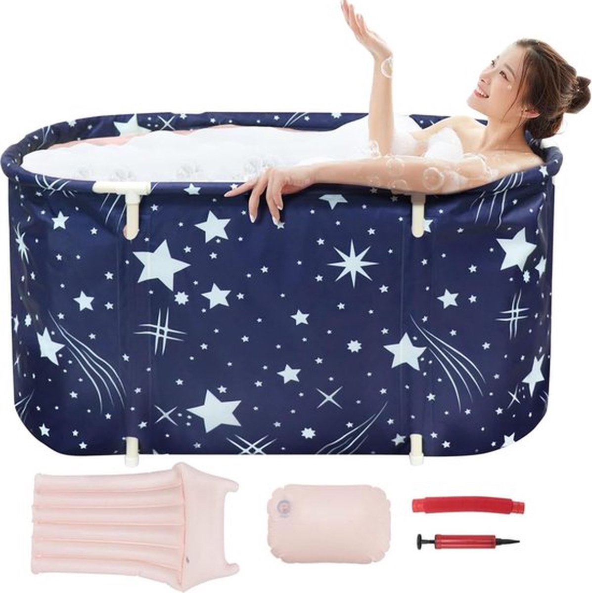 Opvouwbare badkuip voor volwassenen, badkuip voor douche, inklapbare badkuip, mobiele badkuip draagbaar met opblaaskussen, ideaal voor thuis spa, 115 x 63 x 50 cm