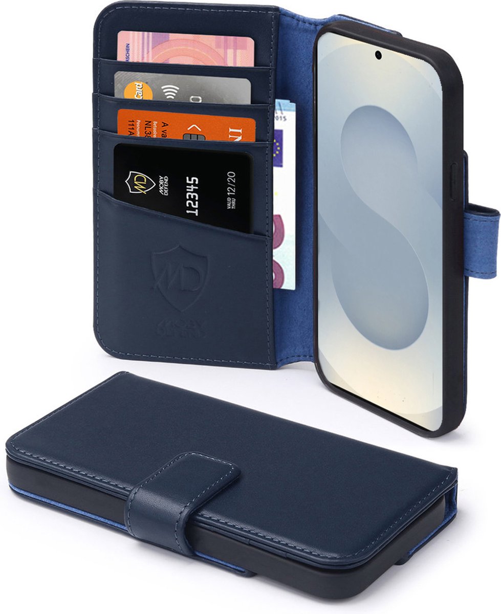 MobyDefend Hoesje - Geschikt voor Samsung Galaxy S25 - Luxe Leren Wallet Bookcase - Blauw