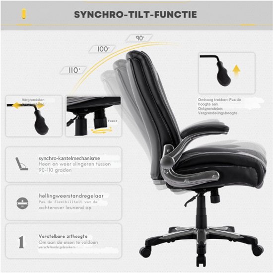 DoChair Directeursstoel, brede bureaustoel, ergonomische bureaustoel, hoge rugleuning, 150 kg, met voetensteun, kantoorstoel van PU-leer, bruin