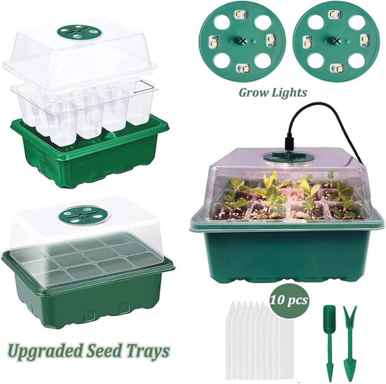 Zaadpropagator Met Kweeklamp – 2 Stuks – 24 Cellen Per Bak – Verstelbaar Deksel – Voor Zaden, Stekken En Zaailingen
