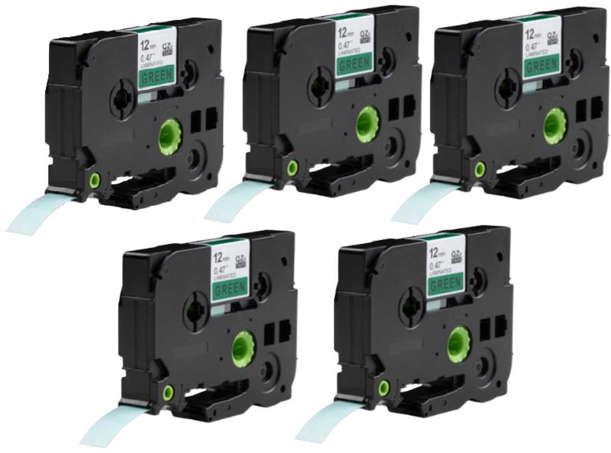 Label Tape Geschikt voor Brother Tze-731 | 12mm x 8m | Zwart op Groen - 5 stuks - Geschikt voor: GL-100 PT-1830 PT-7100VP PT-D600VP GL-200 PT-2030 PT-7500VP PT-E100VP GL-H105 PT-2100VP PT-7600 PT-E300VP PT-1000 PT-2420PC