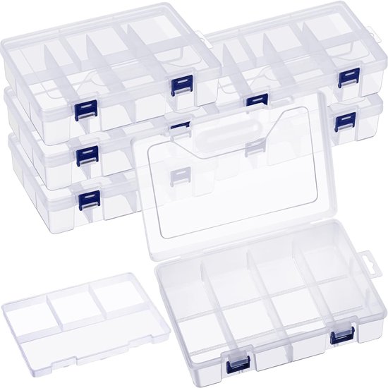 2 stuks doorzichtige opbergdozen met 8 verstelbare verdelers 2 stuks doorzichtige opbergdozen met 8 verstelbare verdelers