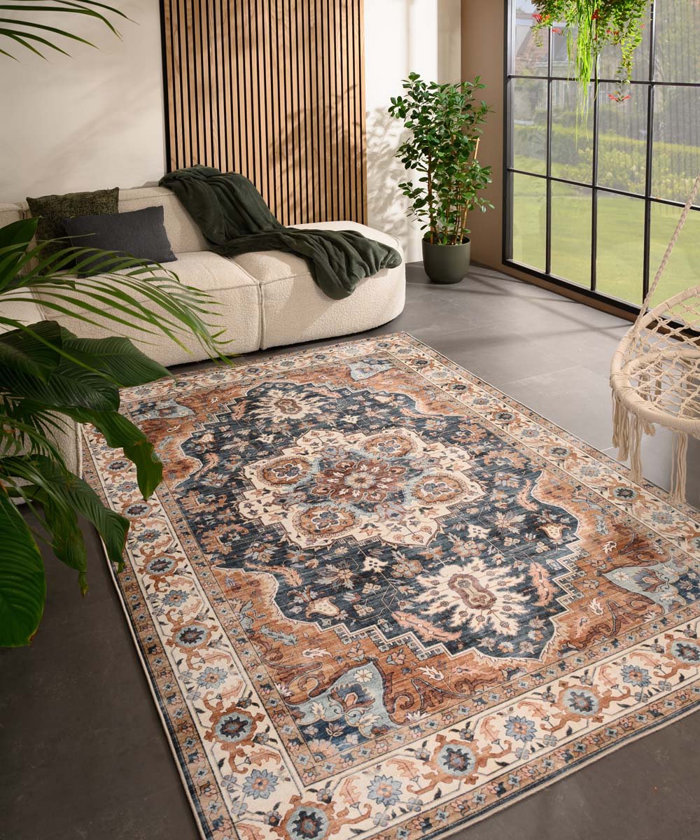 Vintage buitenkleed - Valenca Fino goud/blauw 120x160