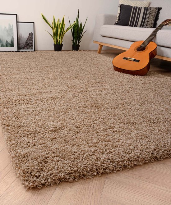Hoogpolig vloerkleed shaggy Grand effen - beige 200x300 cm