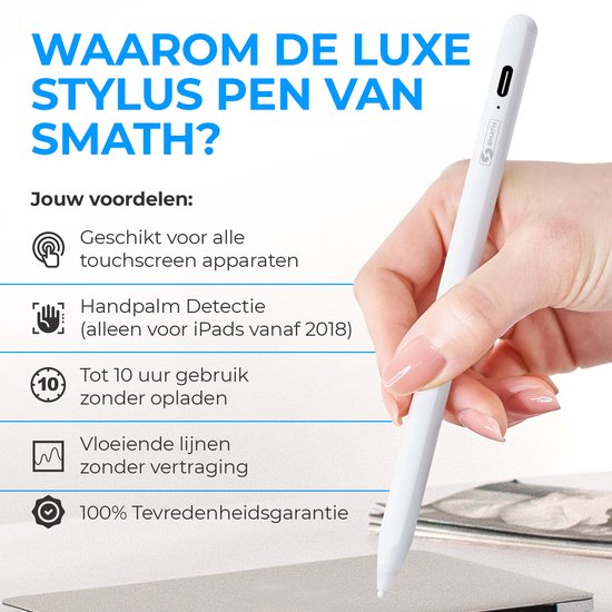 Smath Luxe 2 in 1 Stylus Pen - iPad & Android - Palm Rejection - Wit van Merkloos — afbeelding 2