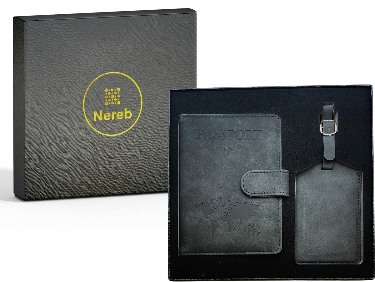 Nereb - Paspoorthouder - Paspoort hoes - Zwart - Anti RFID - Magneet sluiting - gift set