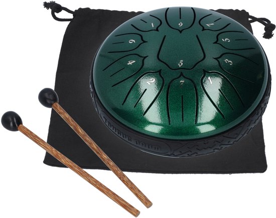 Handpan klankschaal - Medium tongue drum - Regen drum - Hemels muziek instrument, met 2 drumsticks! - 15.24 CM / 6 inch diameter - Groen