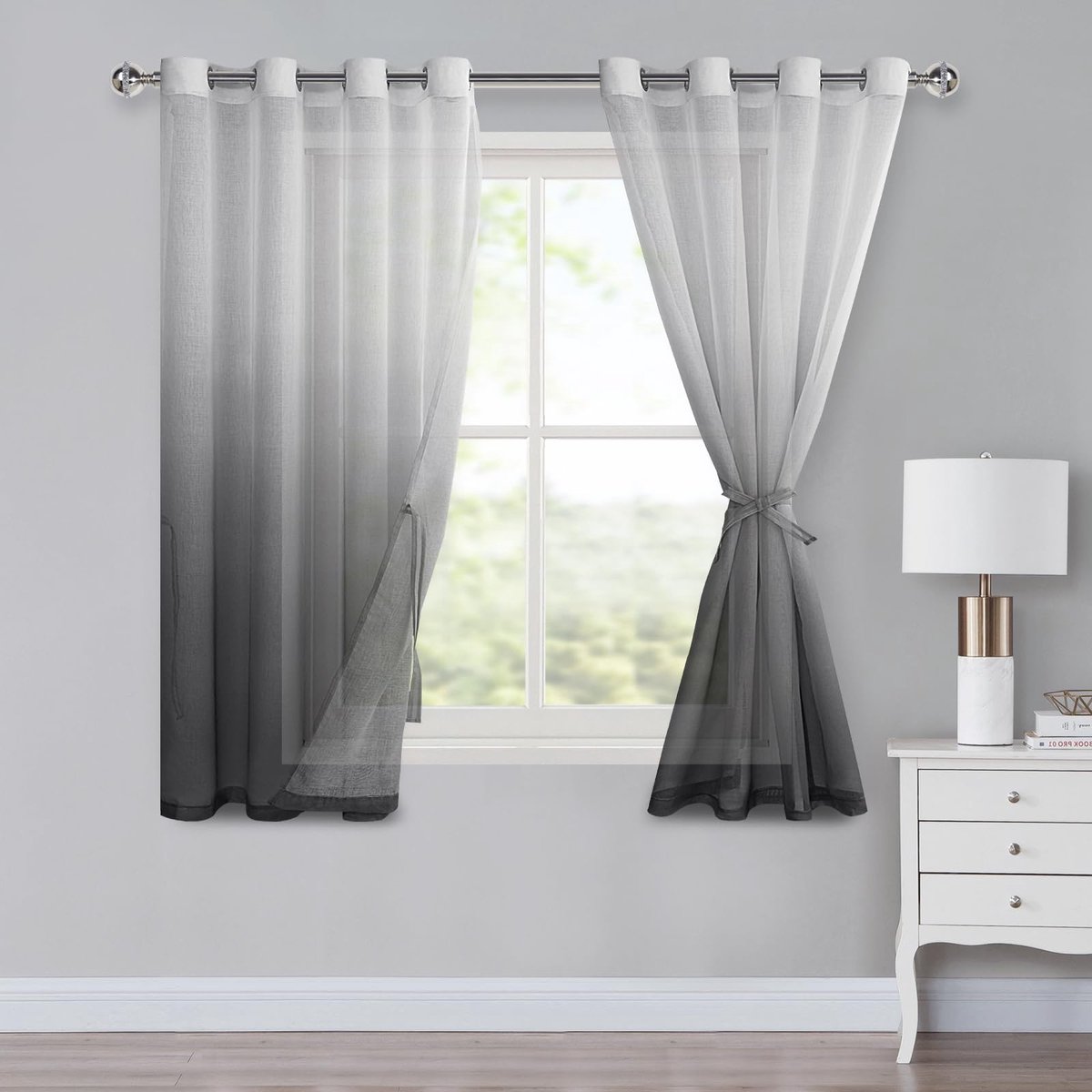 My Ninki ® Stijlvolle Ombre Gordijnen Met Verloop Design Voor Slaapkamer En Woonkamer - Set Van 2 Stuks grijs