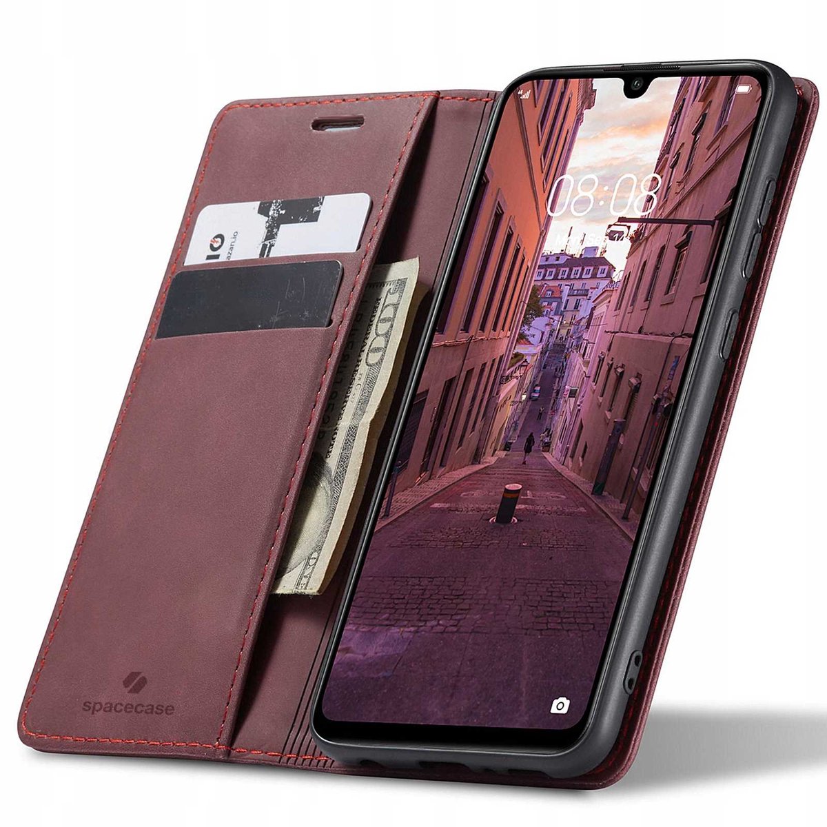 Spacecase Case Portefeuille Cover Voor Huawei P30 Lite Rood Leer