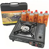 SMH LINE Camping kooktoestel - Draagbaar Gasfornuis - Incl. 6x gasflessen en koffer