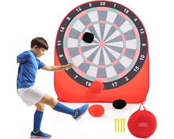 COSTWAY Groot dartbord voor kinderen, dartwerpspel set met 4 kickballen en draagtas, voetbaldart voo