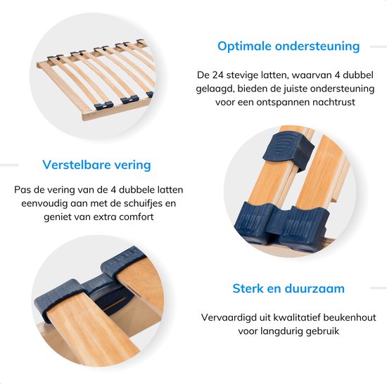 ACAZA Lattenbodem - OPTIMAAL comfort - 24 Luxe Latten - Lattenbodem 90 x 200 cm - Bedbodem - Beukenhout