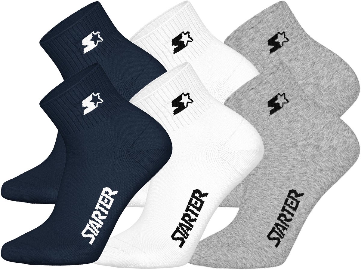 STARTER Quarter Socks - 6-pack - Navy/Wit/Grijs - Maat 39/42