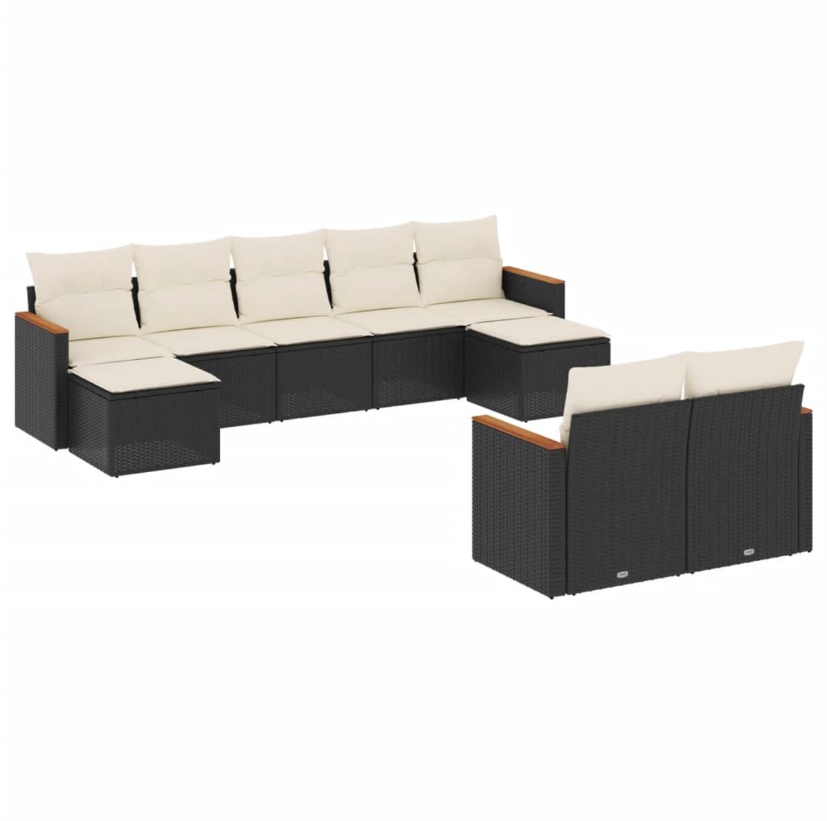 The Living Store 9-delige Loungeset met kussens poly rattan zwart - Loungeset - Lounge Set - Tuinlounge - Buiszitter - Outdoor Furniture