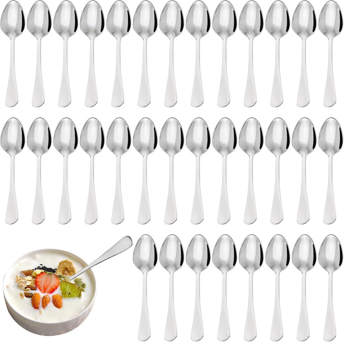 My Ninki ® Roestvrijstalen Theelepels Set van 40 Stuks voor Huishoudens en Horeca, 17,3 x 3,8 cm