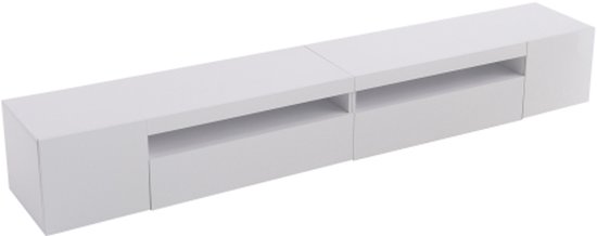 Meuble TV moderne Witte Gotagee, panneau transparent, éclairage LED variable, salon et salle à manger 240cm (panneau brillant, pas brillant)
