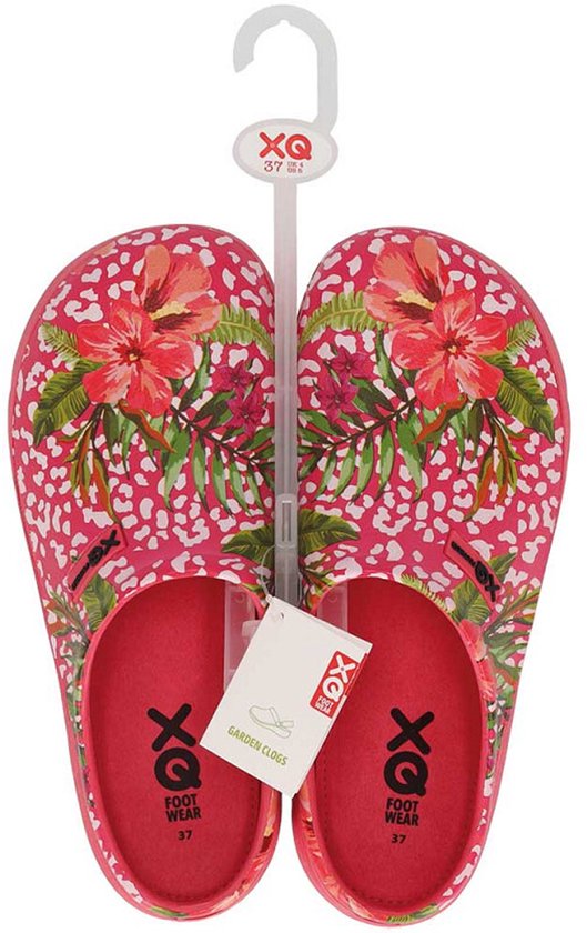 Sabots de jardin XQ femme - fuchsia / fleur rouge - pointure 38