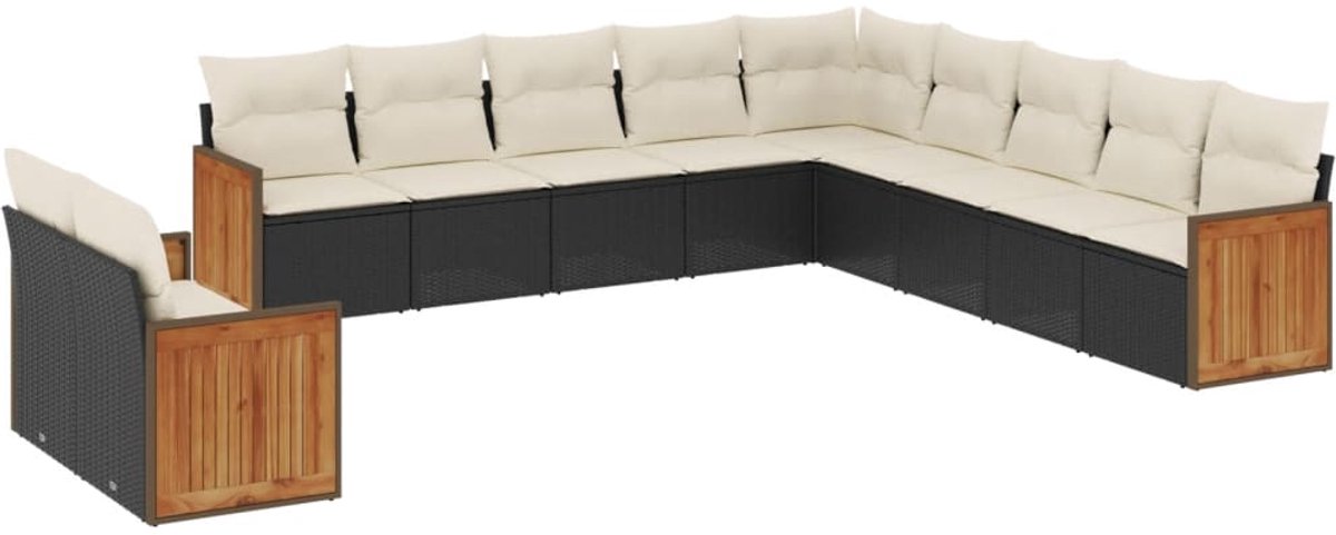The Living Store 11-delige Loungeset met kussens poly rattan zwart - Loungeset - Tuinset - Lounge - Buitendecoratie - Outdoor Furniture