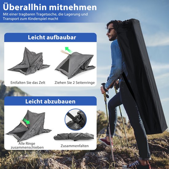 COSTWAY Pop-up tent voor 2-3 personen, 360 graden, eenzijdig doorzichtige familietent, campingtent met regenbescherming en grondzeil, waterdicht, voor trekking, kamperen van Costway — afbeelding 4