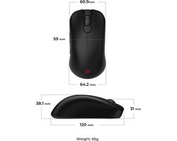 BenQ ZOWIE S2-DW 4K draadloze muis voor e-sports - Sportwetenschap - verbeterde 4K receiver - 65 g - Symmetrisch - Geen driver nodig - 3950 sensor - 4K pollingrate