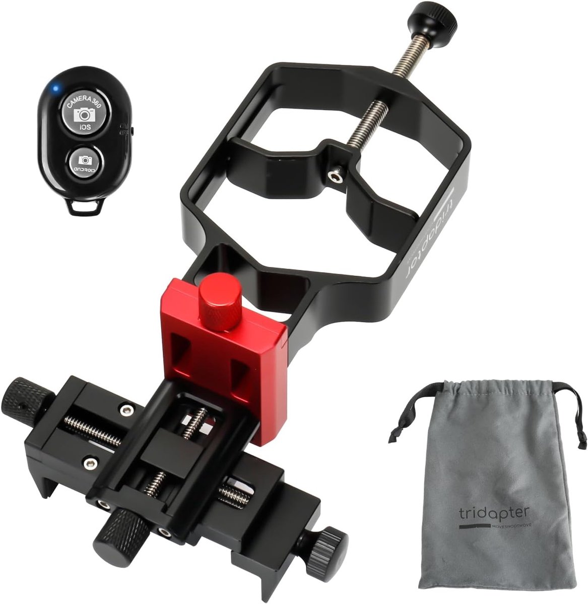 Universele digiscoping adapter voor smartphones - 3-assige metalen houder met afstandsbediening
