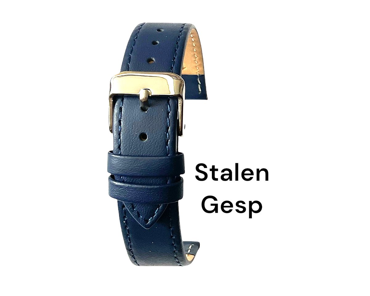 Horlogeband-horlogebandje-14mm-echt leer-zacht-mat-leer-blauw-plat-stalen gesp- leer-14 mm