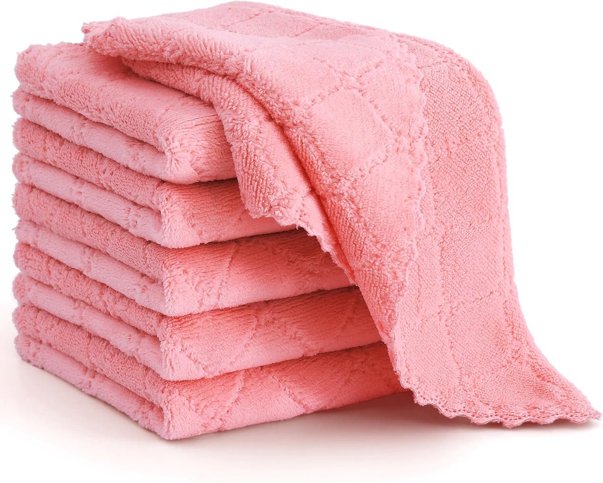 Goedkoopste Reinigingsdoeken, microvezeldoeken, absorberend, wasbaar, poetsdoeken, microvezel, autoverzorging, polijstdoek, zachte pluisvrije theedoeken, keukendoeken, 6 stuks, 30 x 30 cm, roze