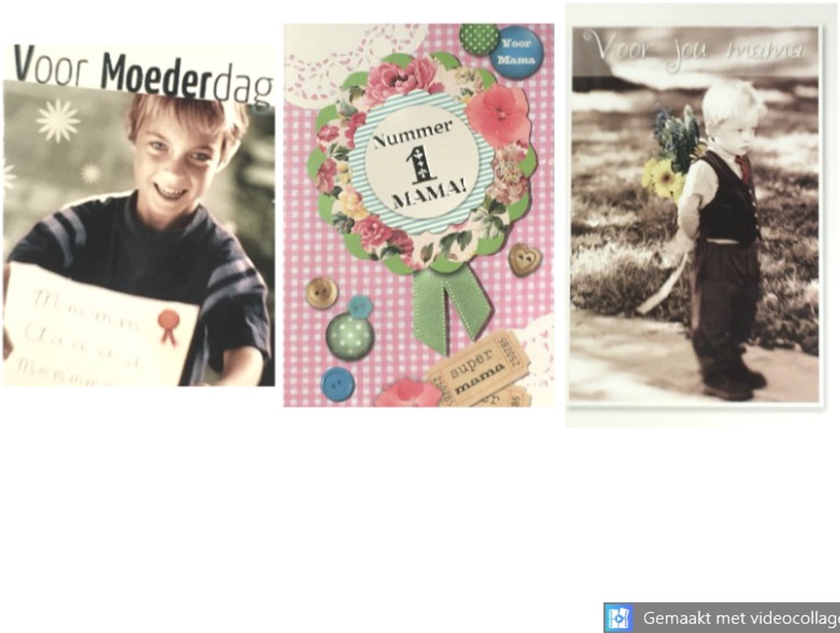 6 Luxe Moederdag Wenskaarten - Moeder Mama Wens Kaart - 3 Motieven - Paperclip Cards - Met Envelop - 16.5x11.5cm - Muttertag Fete des Meres Mother's Day