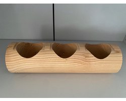 Bloembak Buiten van Hout 40x12x11cm met 3 gaten zodat plantje uit tuincentrum er zonder overpotten kan worden ingeplaatst ; voorzien van afwateringsgaatje
