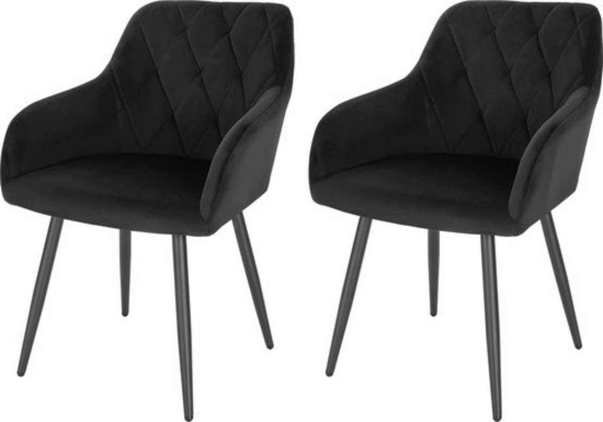 In And Outdoormatch Set van 2 velvet eetkamerstoelen - ergonomisch & comfortabel - stijlvolle afwerking - tijdloos design - stevig en modern - zwart