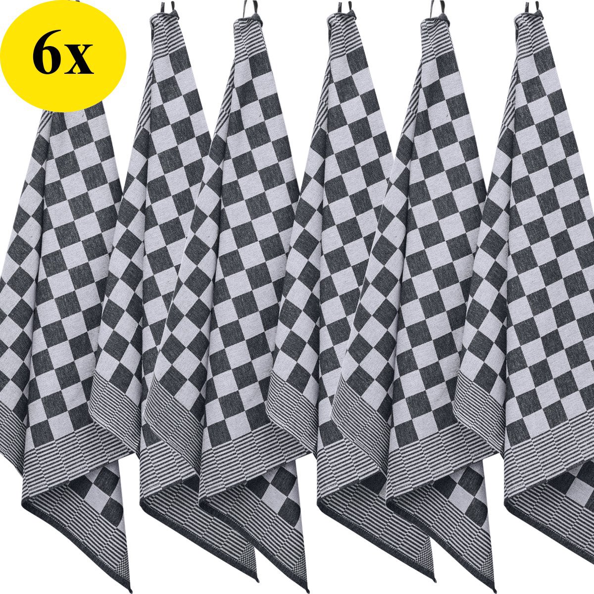 Theedoeken - Horeca - set van 6 - Katoen - Geblokt - Zwart-Wit