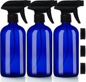 Bol.com Belle Vous Navulbare Lege Blauw Glazen Spray/Verstuiver Flessen (3 Pak) - 500 ml Duurzame Pistoolspuit Fles Container Se... aanbieding