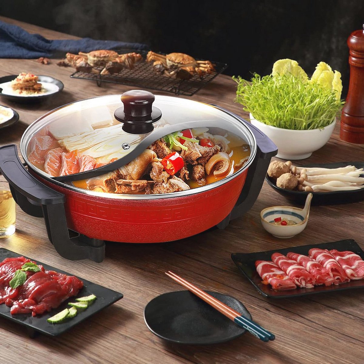 Hot Pot Elektrische hotpot, 1300 W, 220 V, 6 liter, twin, kookpan